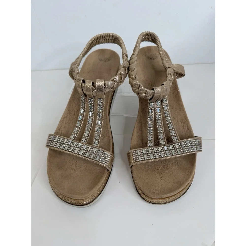 Lunar Blaise Womens EU 39 (8US) Rose Gold Rhinestone‎ Flat Sandals Elastic Strap